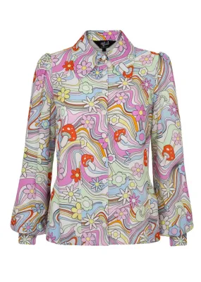 Hell Bunny Happy Daze Mushroom 70's Blouse Multicolour