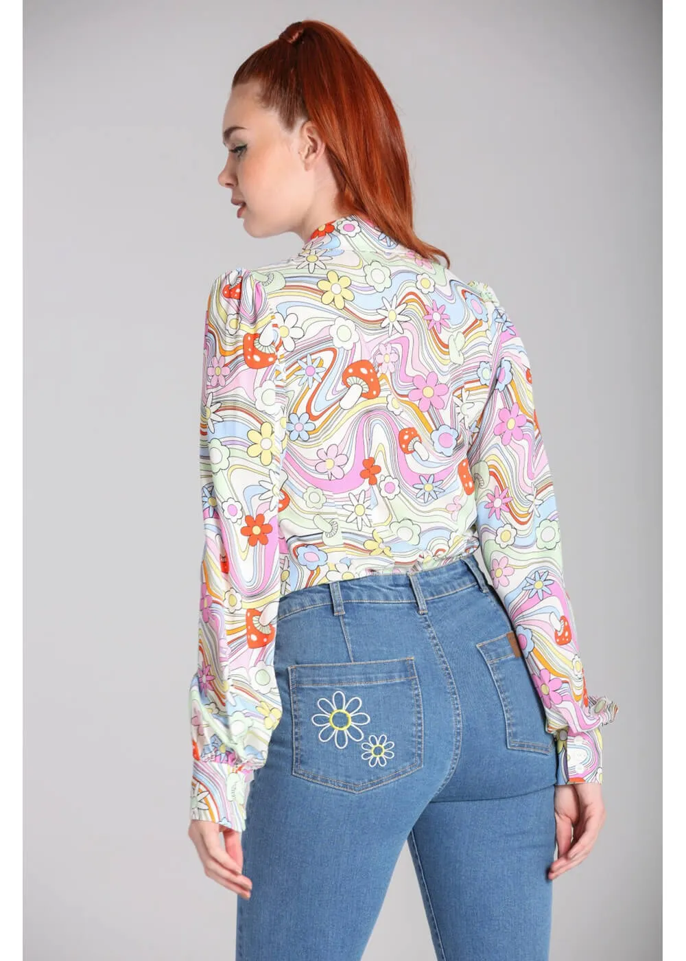 Hell Bunny Happy Daze Mushroom 70's Blouse Multicolour