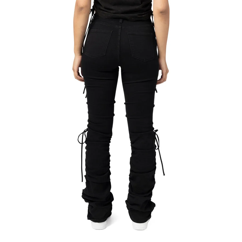 High Rise Bootcut Strap Twill Pants - Black