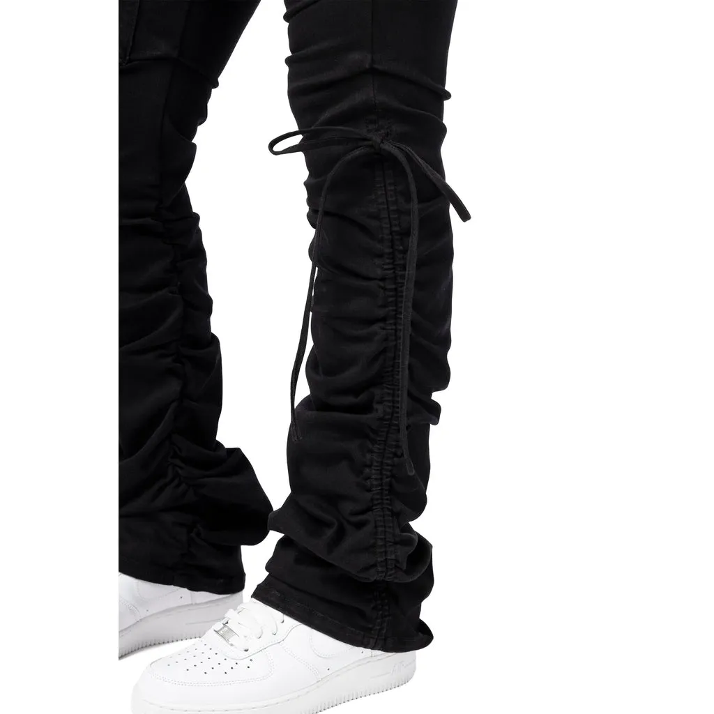 High Rise Bootcut Strap Twill Pants - Black