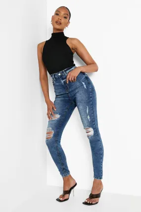 High Rise Distressed Skinny Jeans