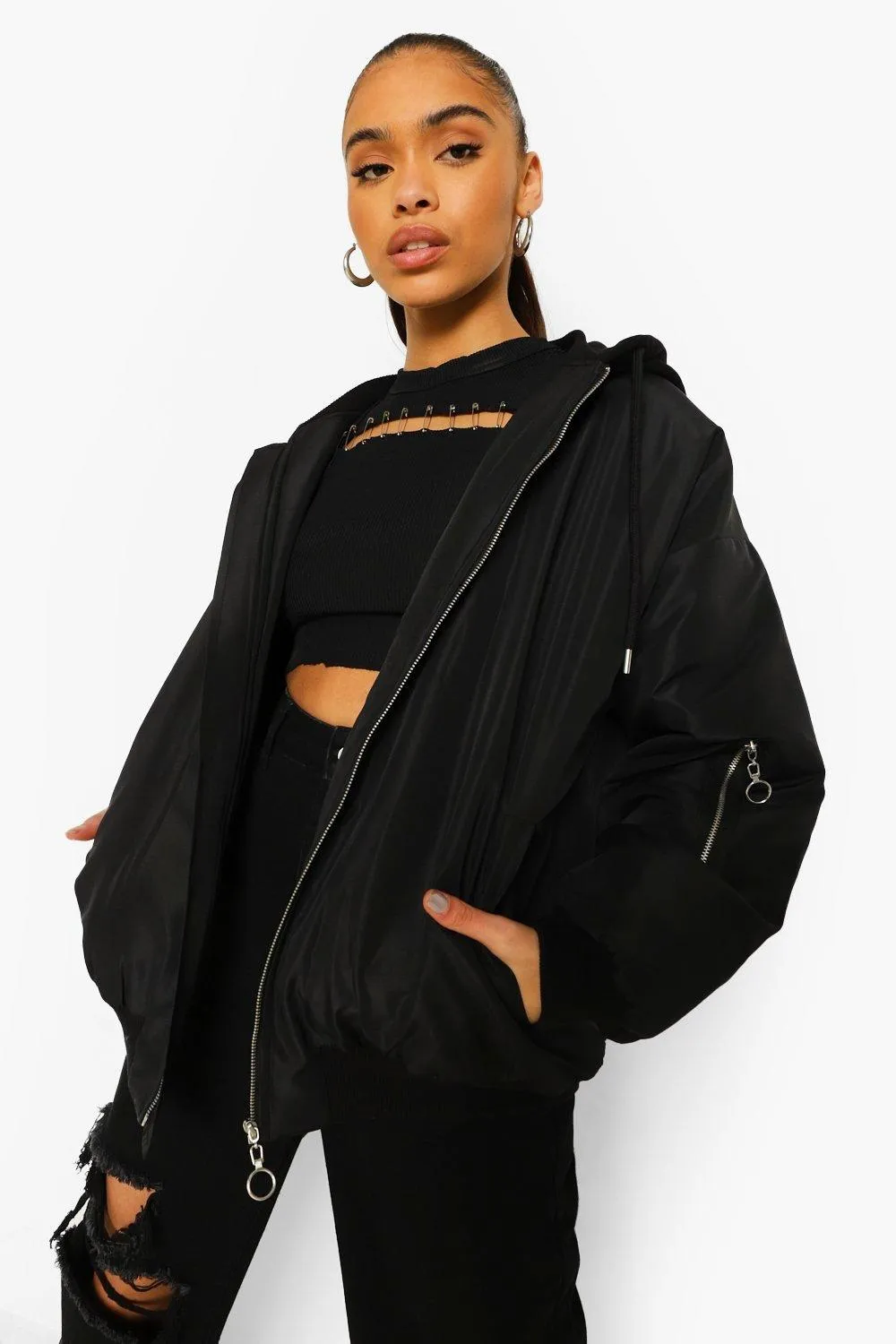 Hooded Oversized Bomber Jacket