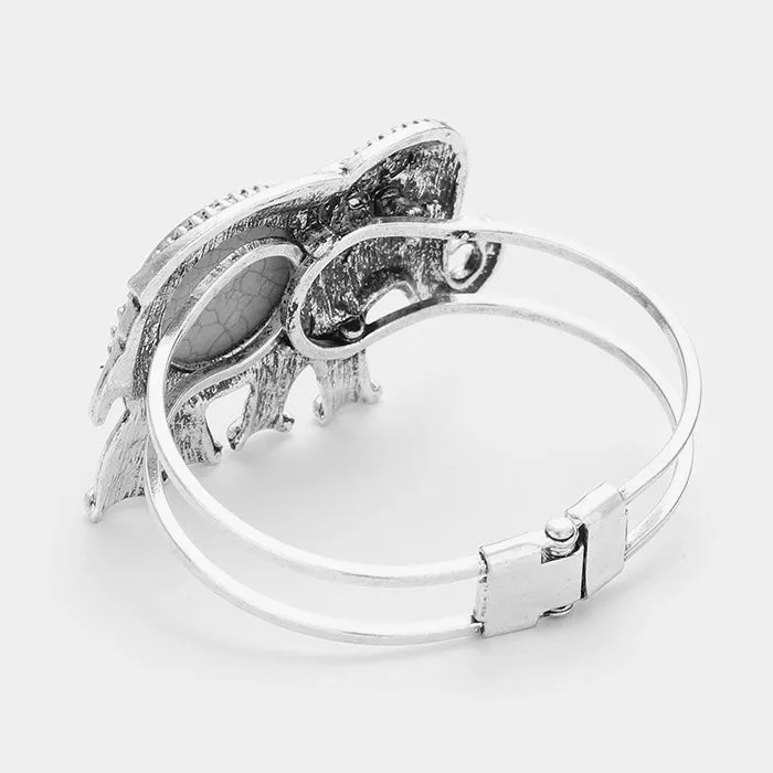 iLLASPARKZ Abalone Accented Embossed Metal Elephant Hinged Bracelet