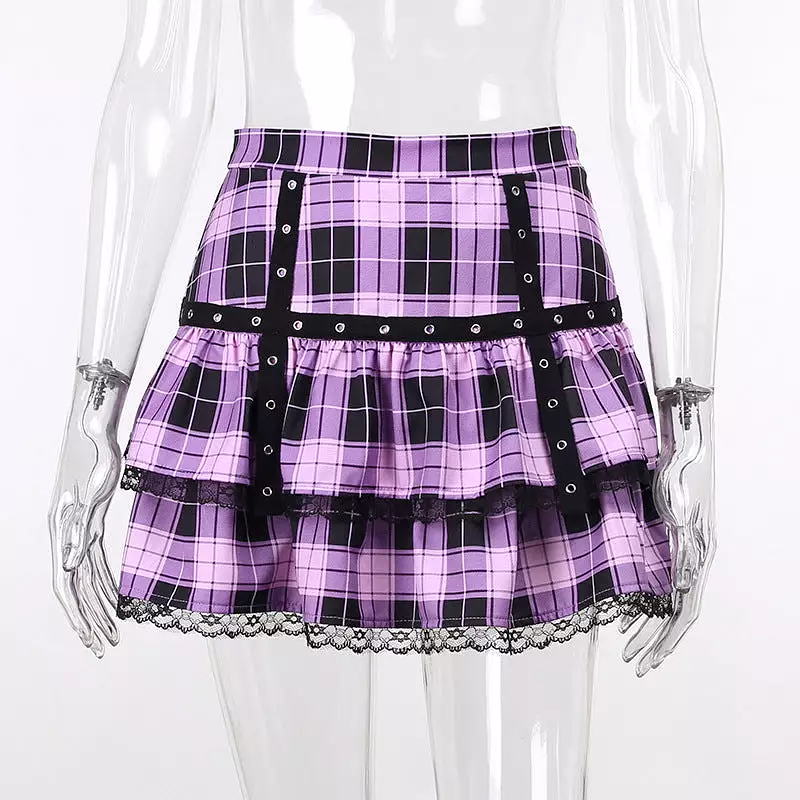 INS FASHION SEXY PLEATED LATTICE PURPLE SKIRT BY70185