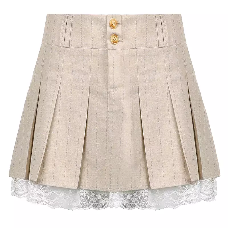 INS Lace stitched high waist slim sexy pleated skirt BY6013