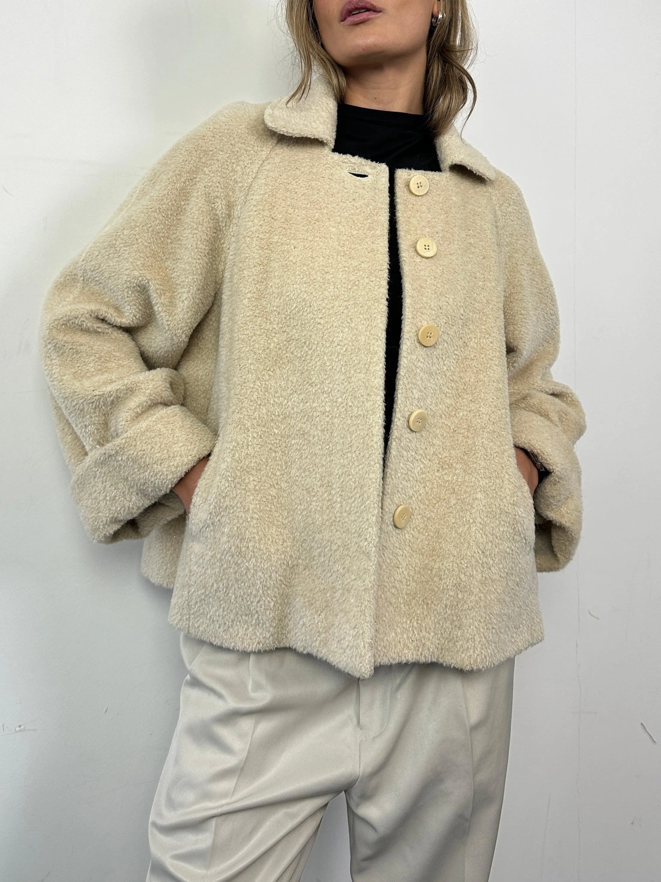 Italian Vintage Wool Mohair Glitter Swing Jacket - S