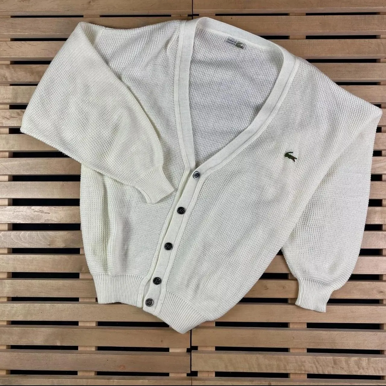 Lacoste Men's White and Cream Cardigan