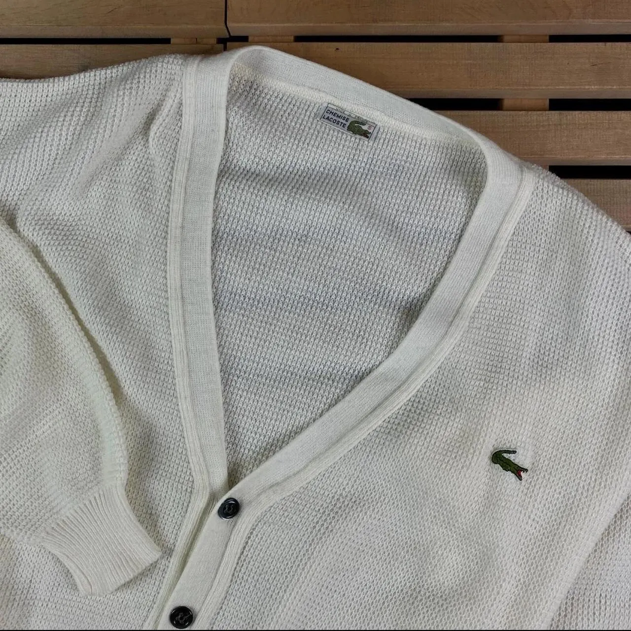 Lacoste Men's White and Cream Cardigan