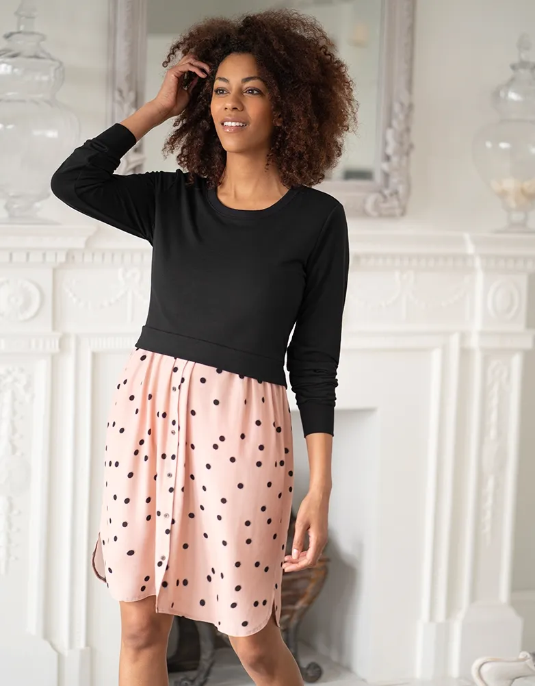 Layered Sweater and Pink Spot Maternity Dress Set