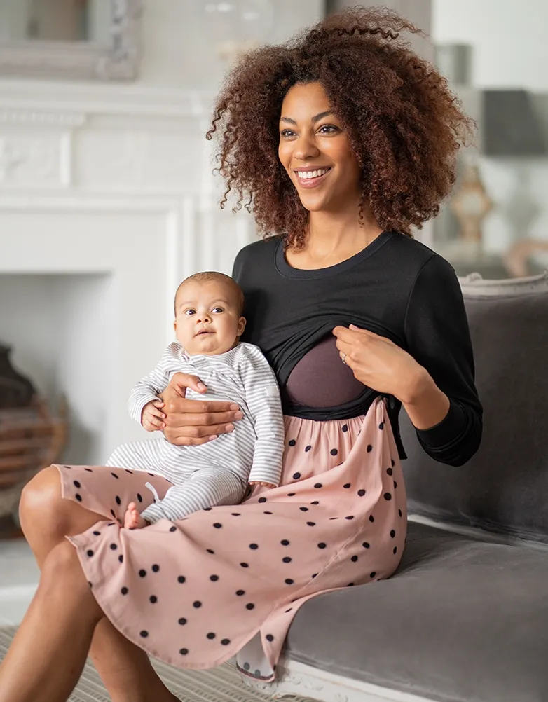 Layered Sweater and Pink Spot Maternity Dress Set