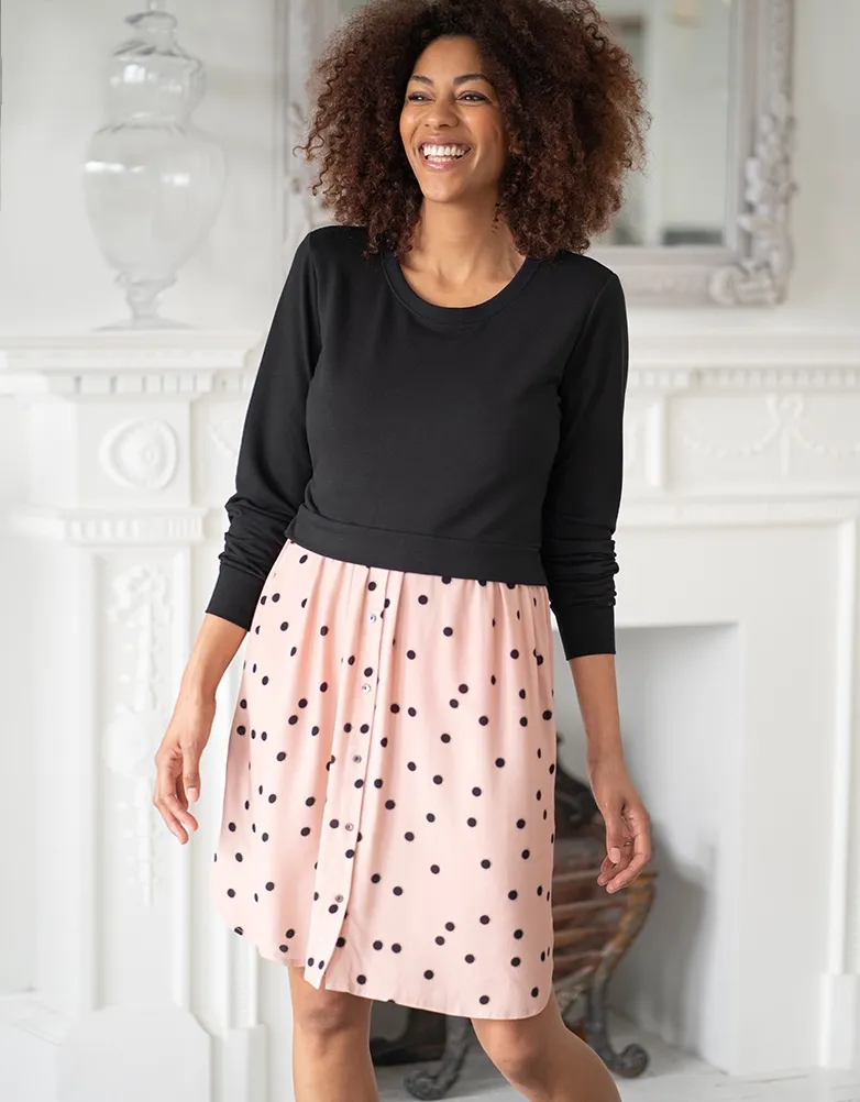 Layered Sweater and Pink Spot Maternity Dress Set