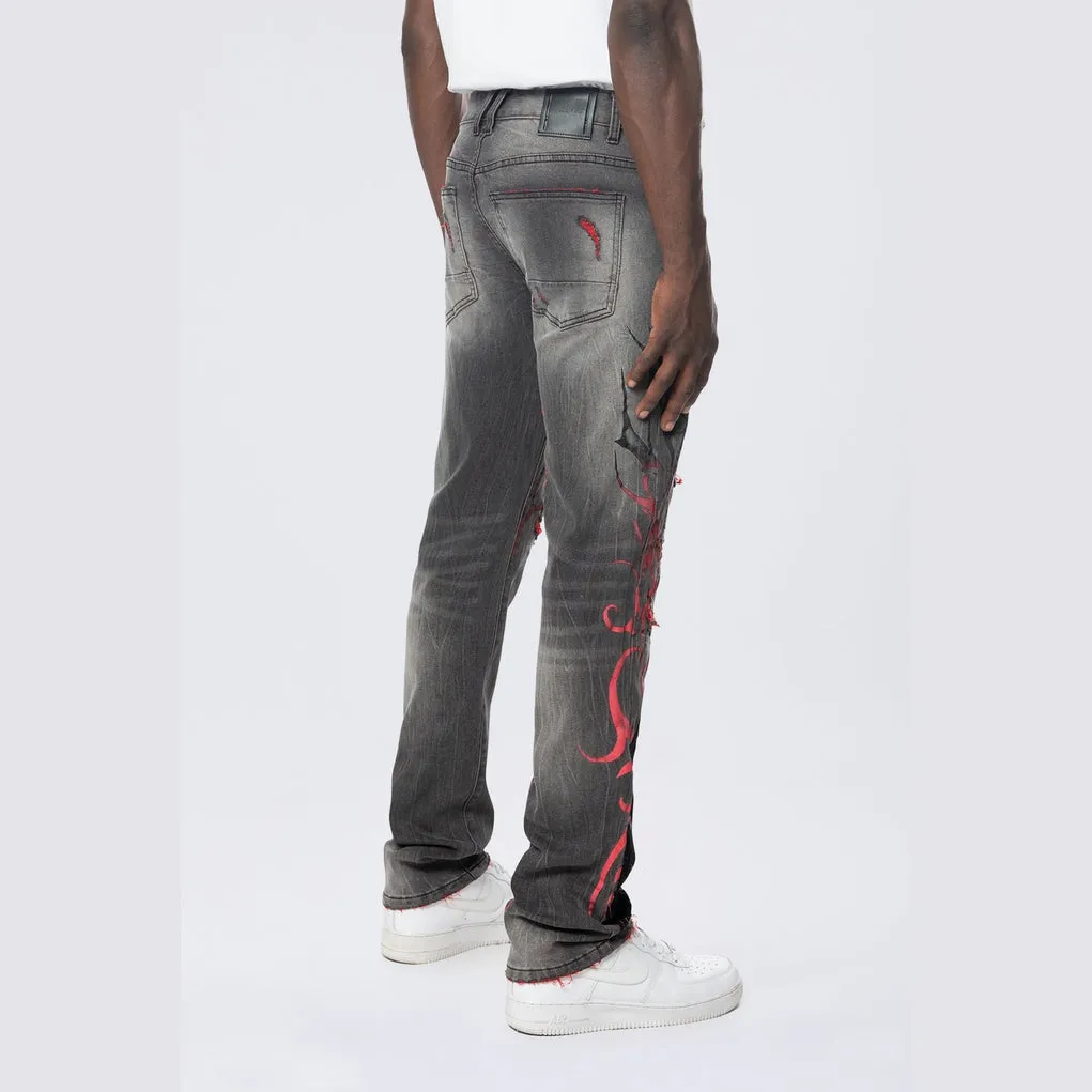 Long Slim Tribal Print R&R Jeans - Orca Grey