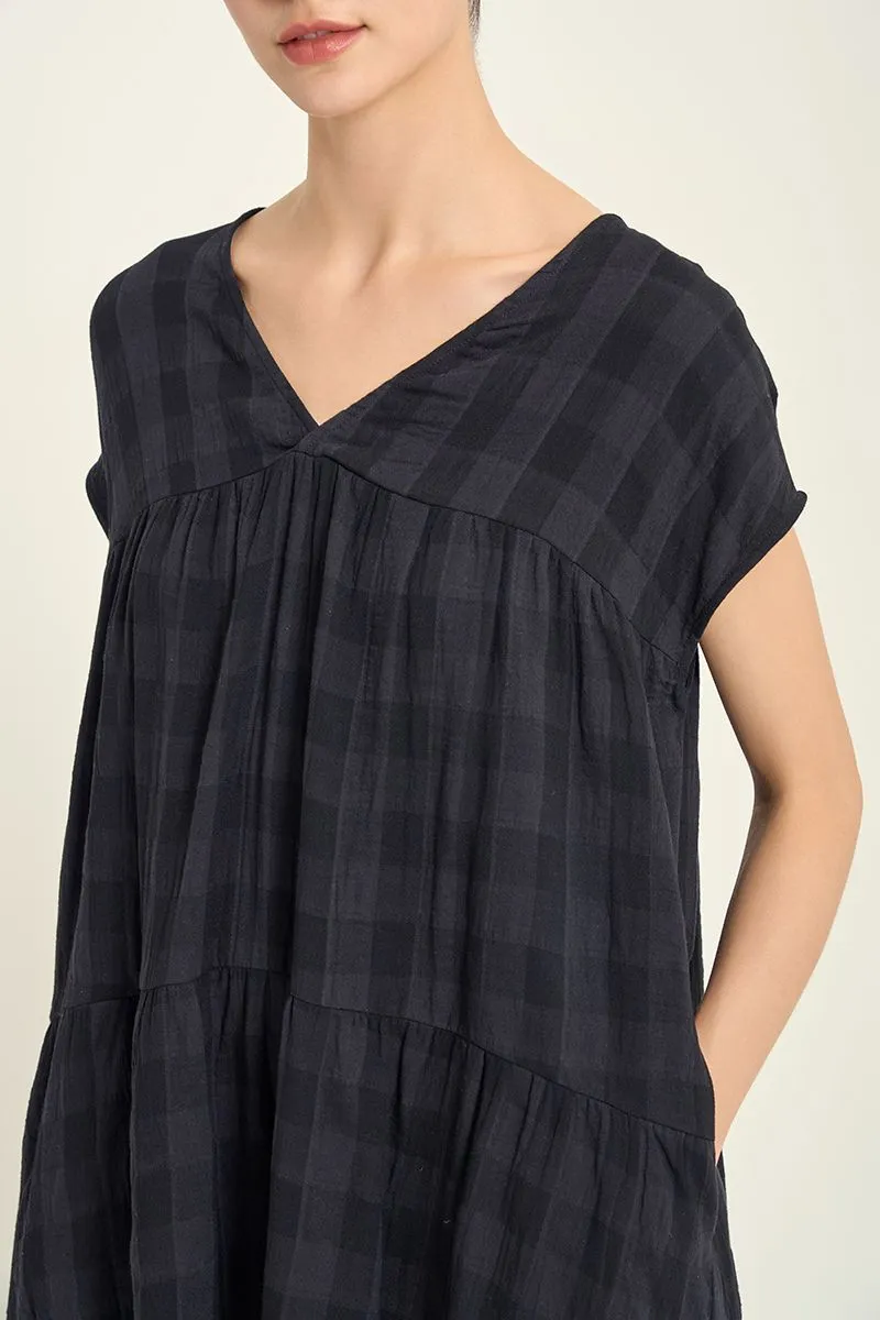 Loose Boxy Gingham Gauze Dress