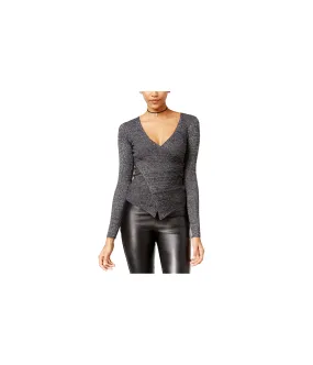 Material Girl Womens Wrap-Front Ribbed Pullover Sweater