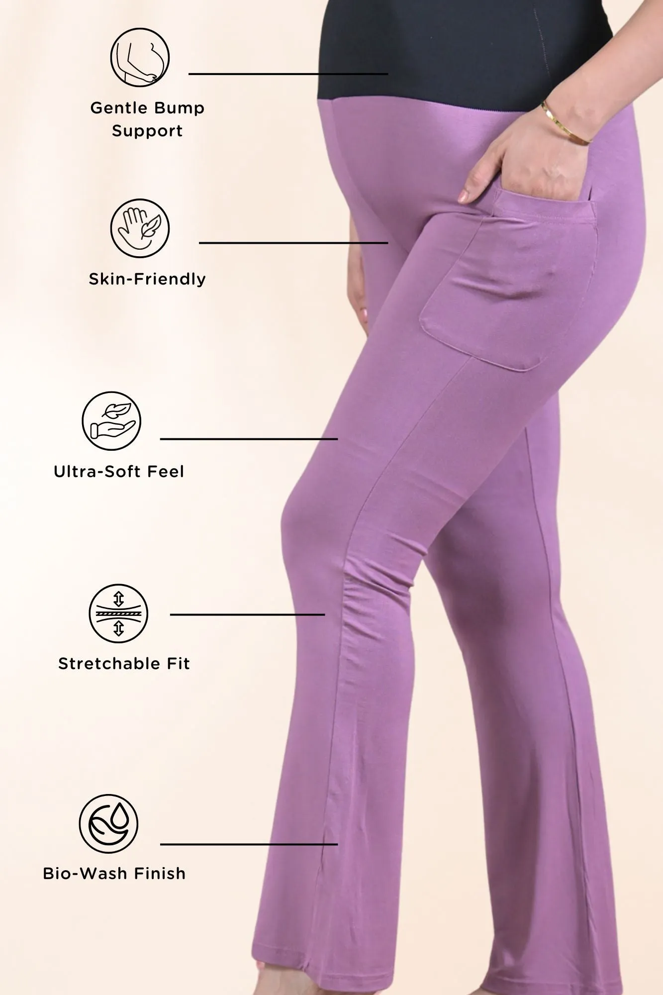 Mauve Over The Bump Super Soft Pant (BAMBOO LYCRA - BOOTCUT FIT)