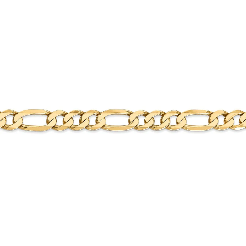 Men's 7mm 14K Yellow Gold Solid Flat Figaro Chain Bracelet