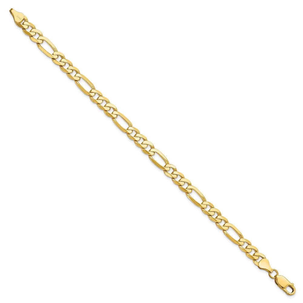 Men's 7mm 14K Yellow Gold Solid Flat Figaro Chain Bracelet