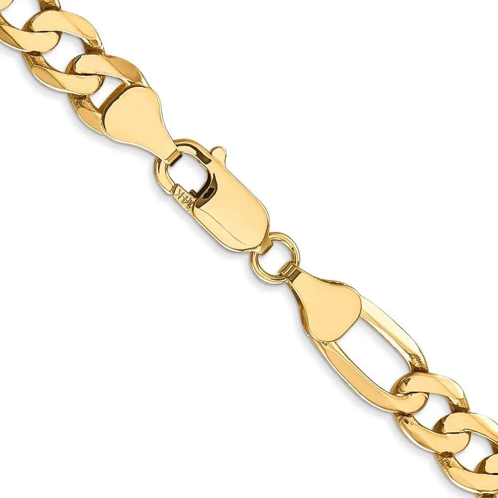 Men's 7mm 14K Yellow Gold Solid Flat Figaro Chain Bracelet