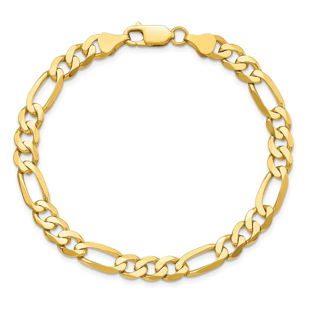 Men's 7mm 14K Yellow Gold Solid Flat Figaro Chain Bracelet