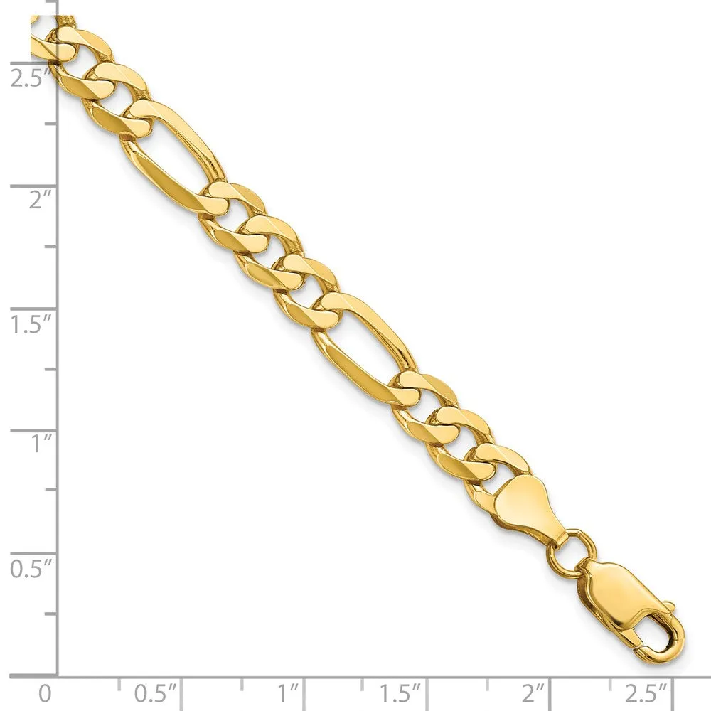 Men's 7mm 14K Yellow Gold Solid Flat Figaro Chain Bracelet