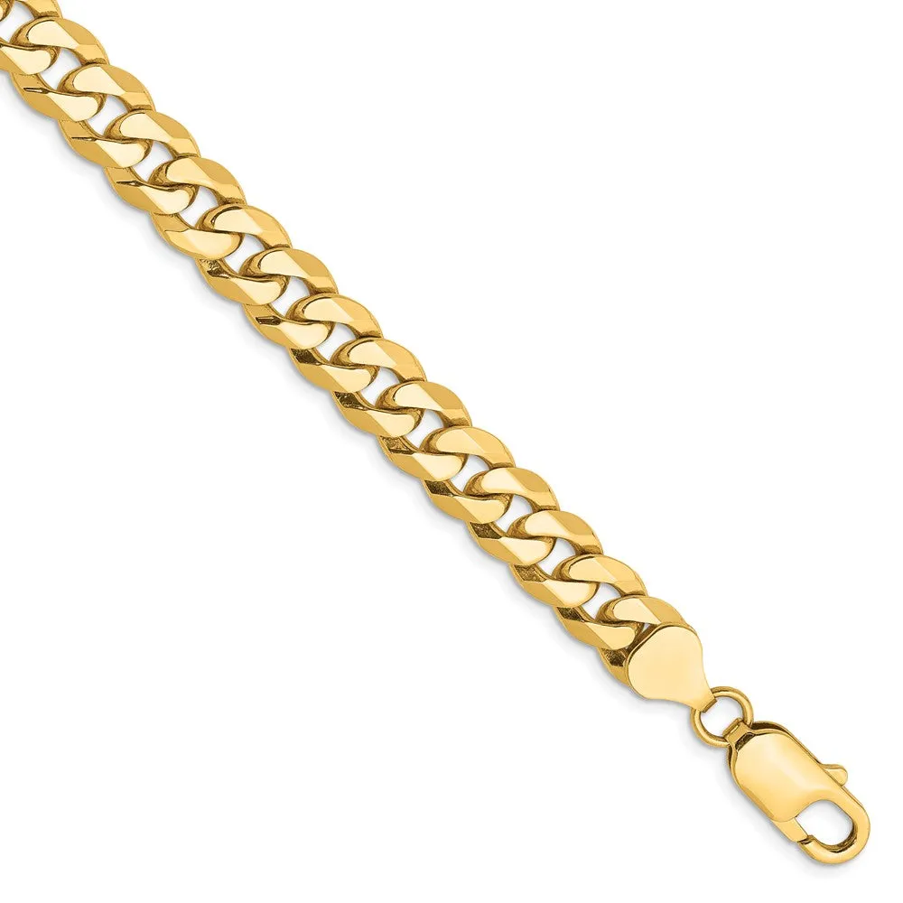 Men's 8mm 14K Yellow Gold Solid Beveled Curb Chain Bracelet