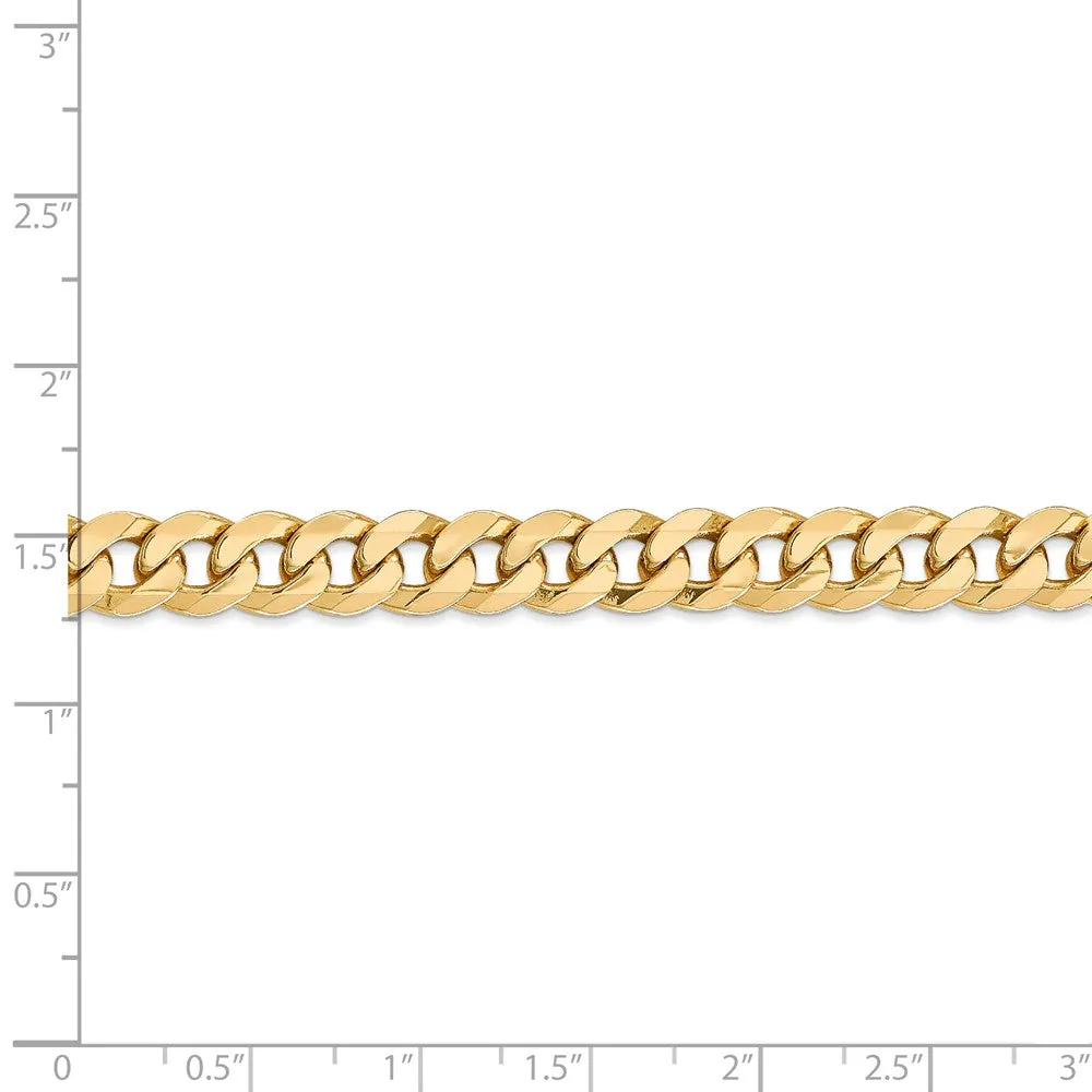 Men's 8mm 14K Yellow Gold Solid Beveled Curb Chain Bracelet