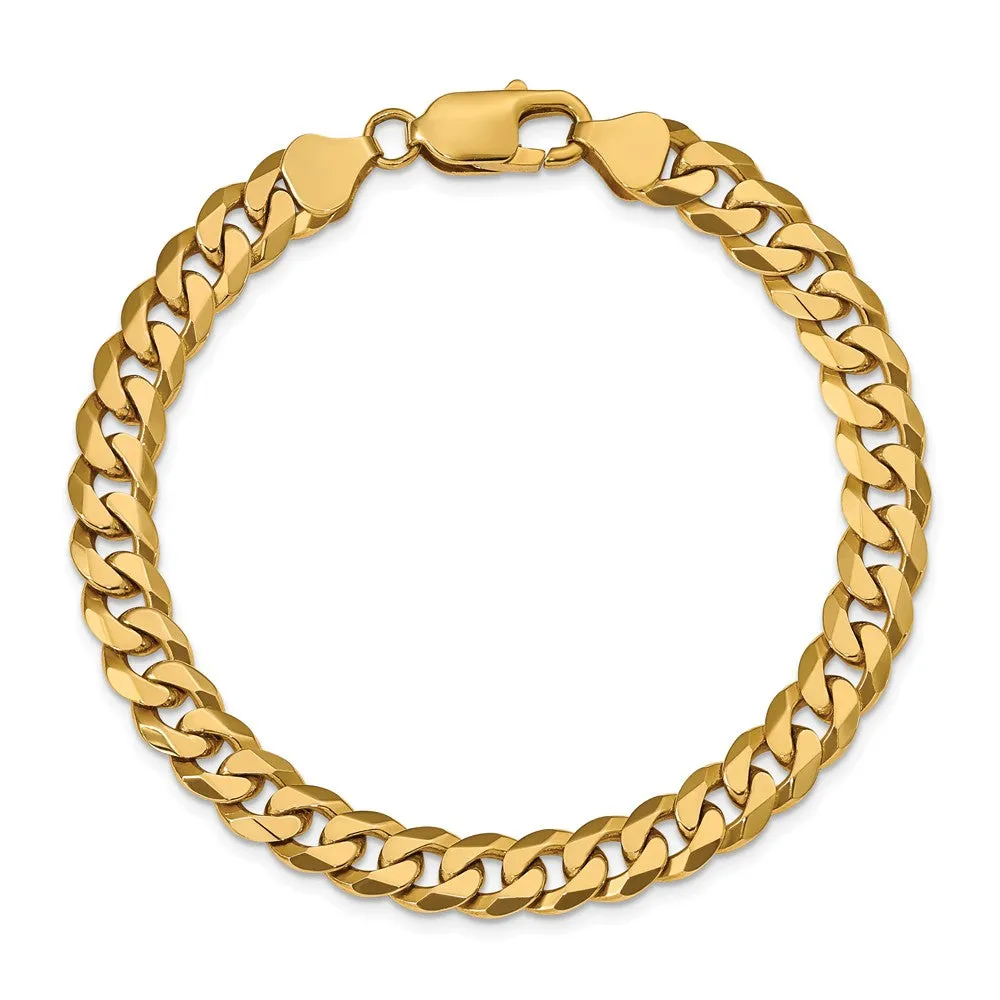 Men's 8mm 14K Yellow Gold Solid Beveled Curb Chain Bracelet