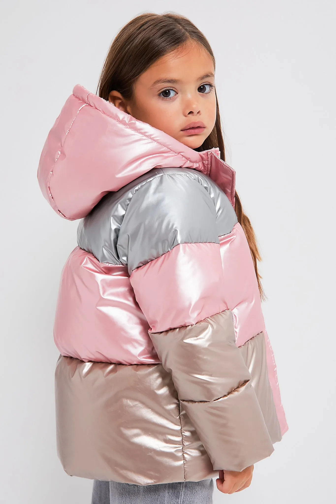 Metallic Color Block Pete Puffer Jacket