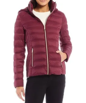 Michael Kors Down Packable Jacket Coat With Removable Hood In Dark Ruby