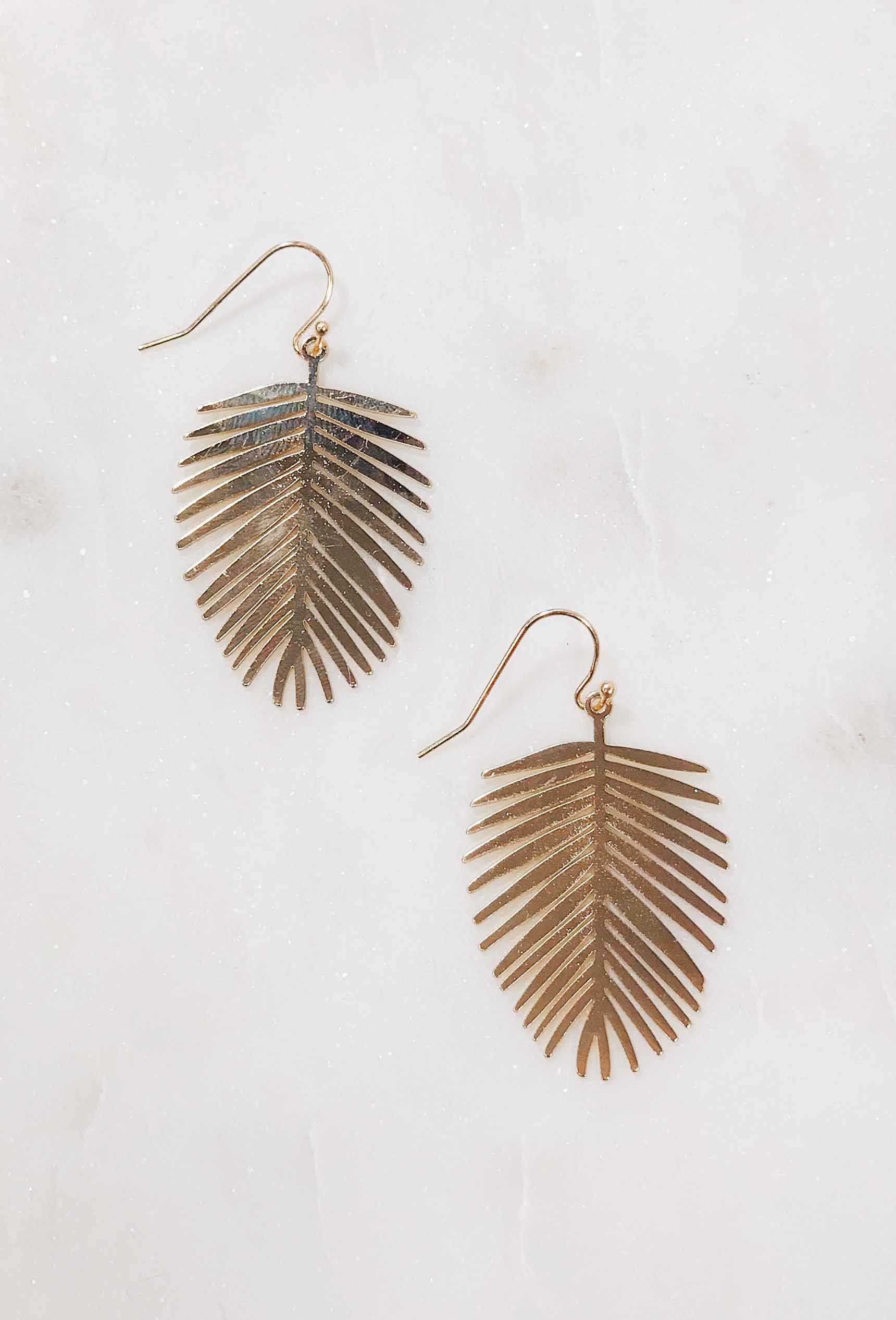 Mini Gold Palm Leaf Earrings