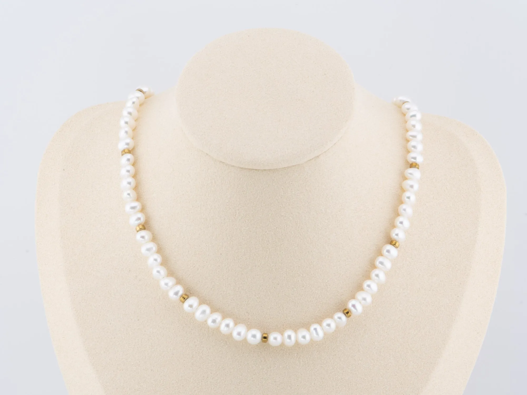 Mini Pearl with Gold Accent Necklace Choker with 14K Gold Filled Clasp and Extension P1037