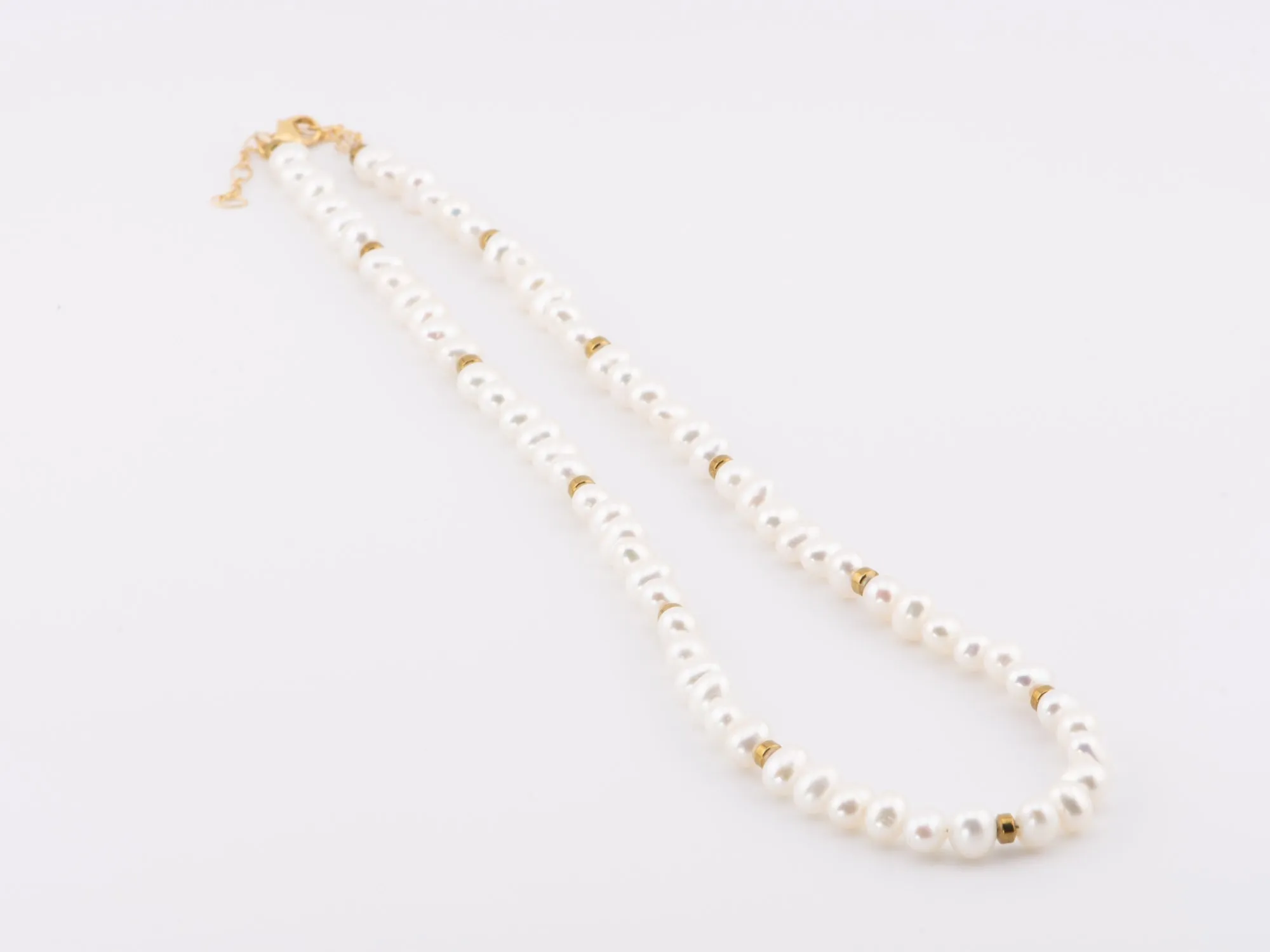 Mini Pearl with Gold Accent Necklace Choker with 14K Gold Filled Clasp and Extension P1037