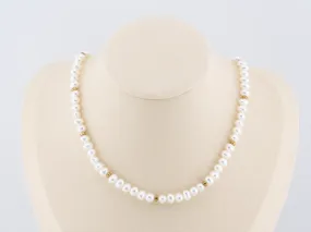 Mini Pearl with Gold Accent Necklace Choker with 14K Gold Filled Clasp and Extension P1037