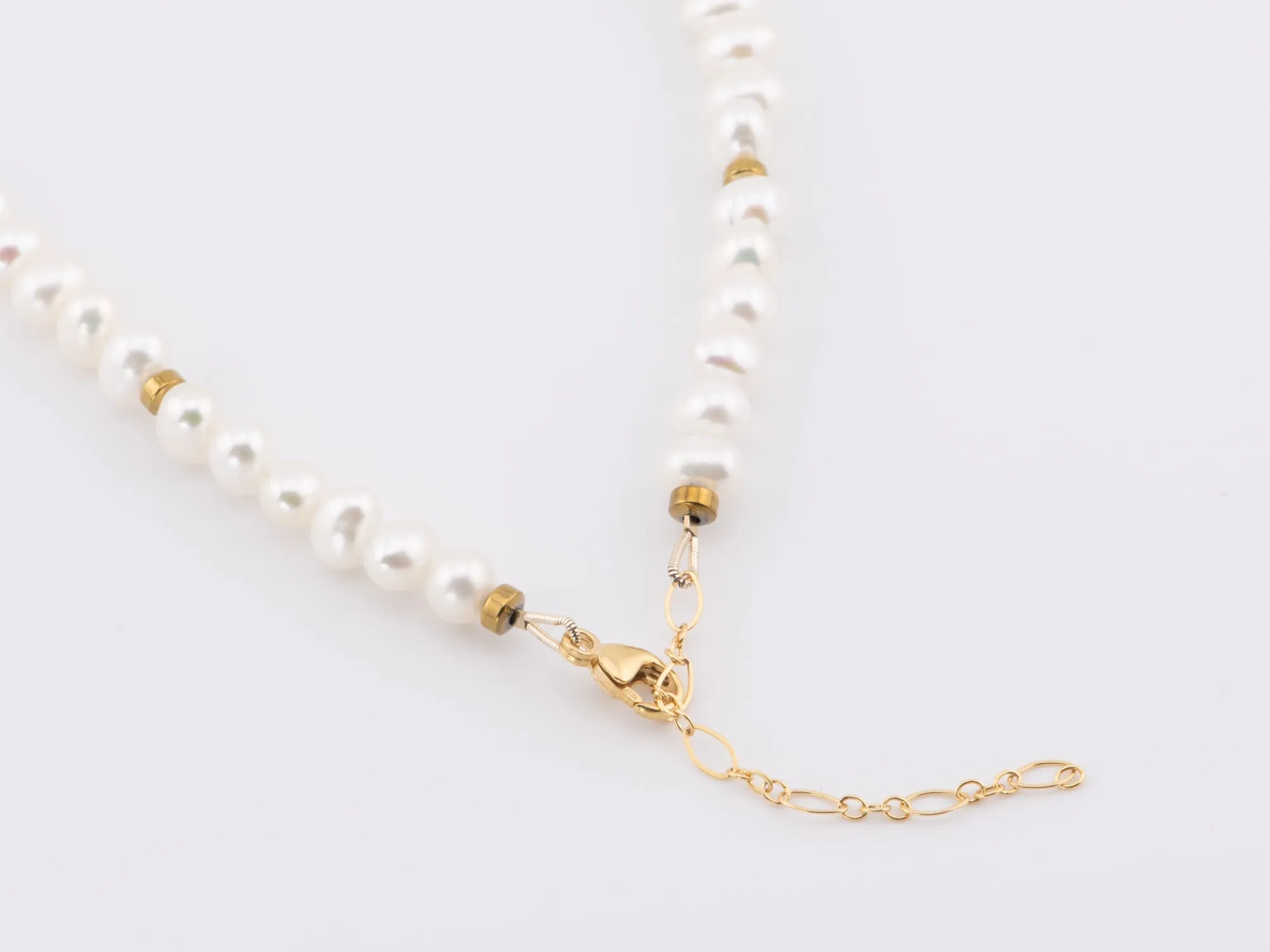 Mini Pearl with Gold Accent Necklace Choker with 14K Gold Filled Clasp and Extension P1037