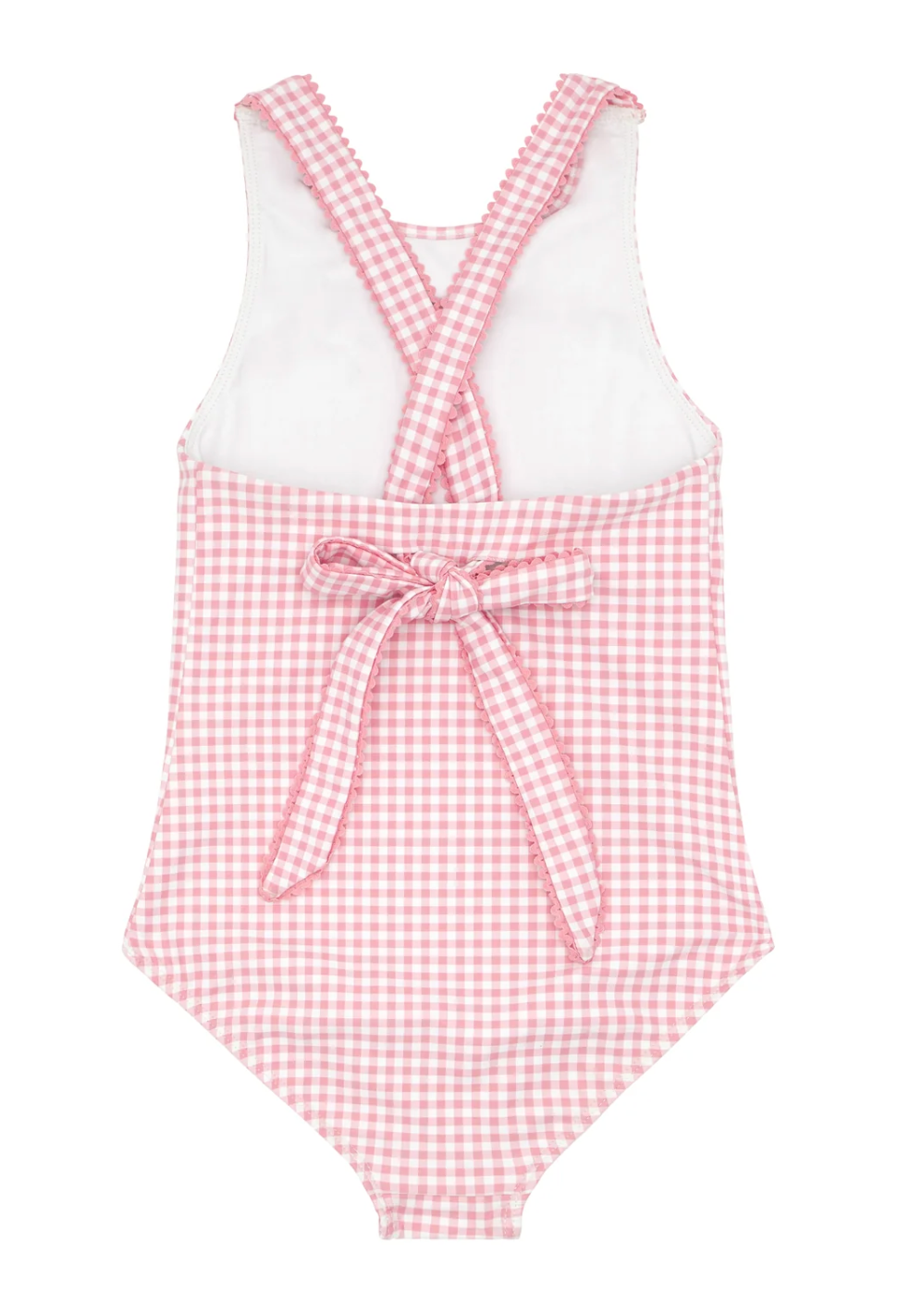 Minnow - Girls Pink Guava Gingham Ruffle Neck One Piece