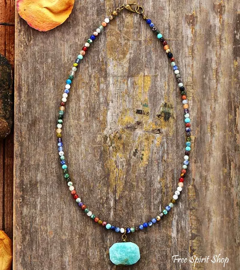 Natural Amazonite & Mix Bead Choker Necklace