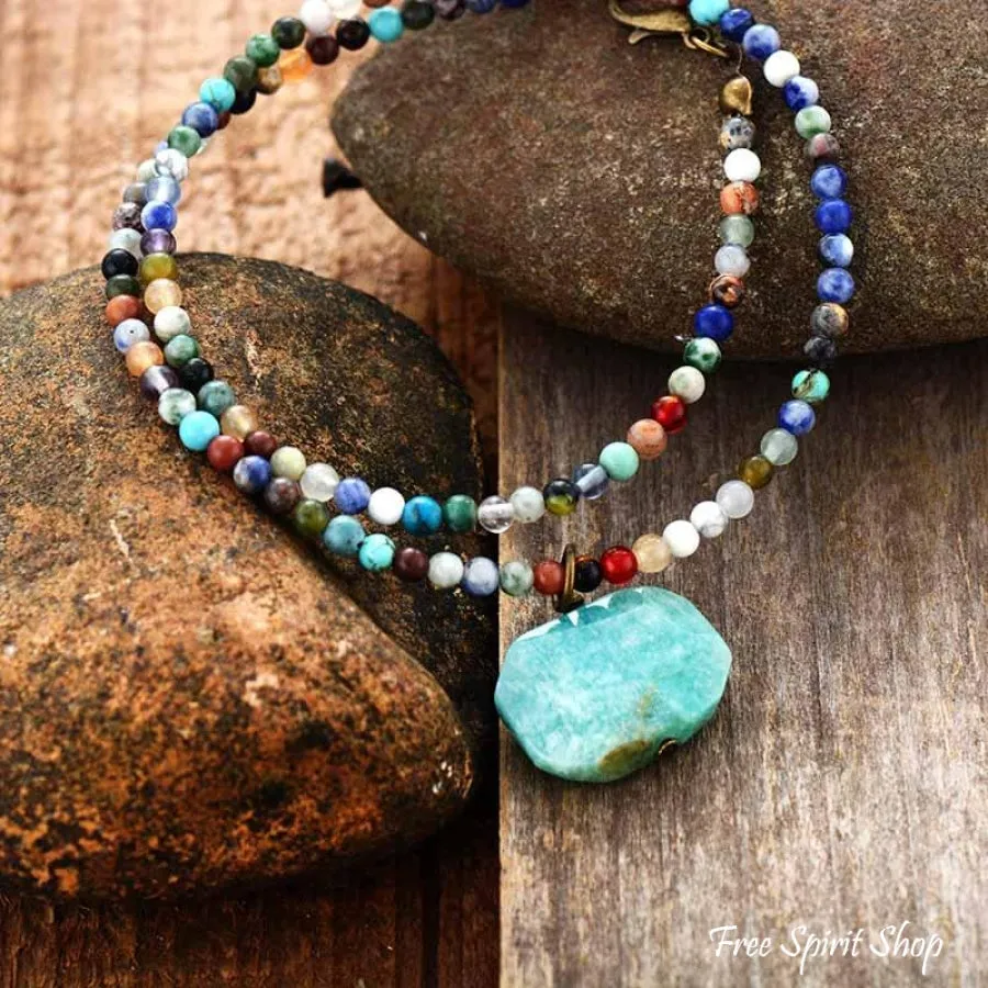 Natural Amazonite & Mix Bead Choker Necklace