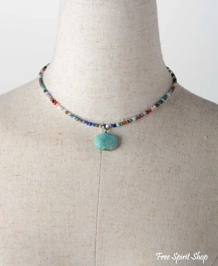 Natural Amazonite & Mix Bead Choker Necklace