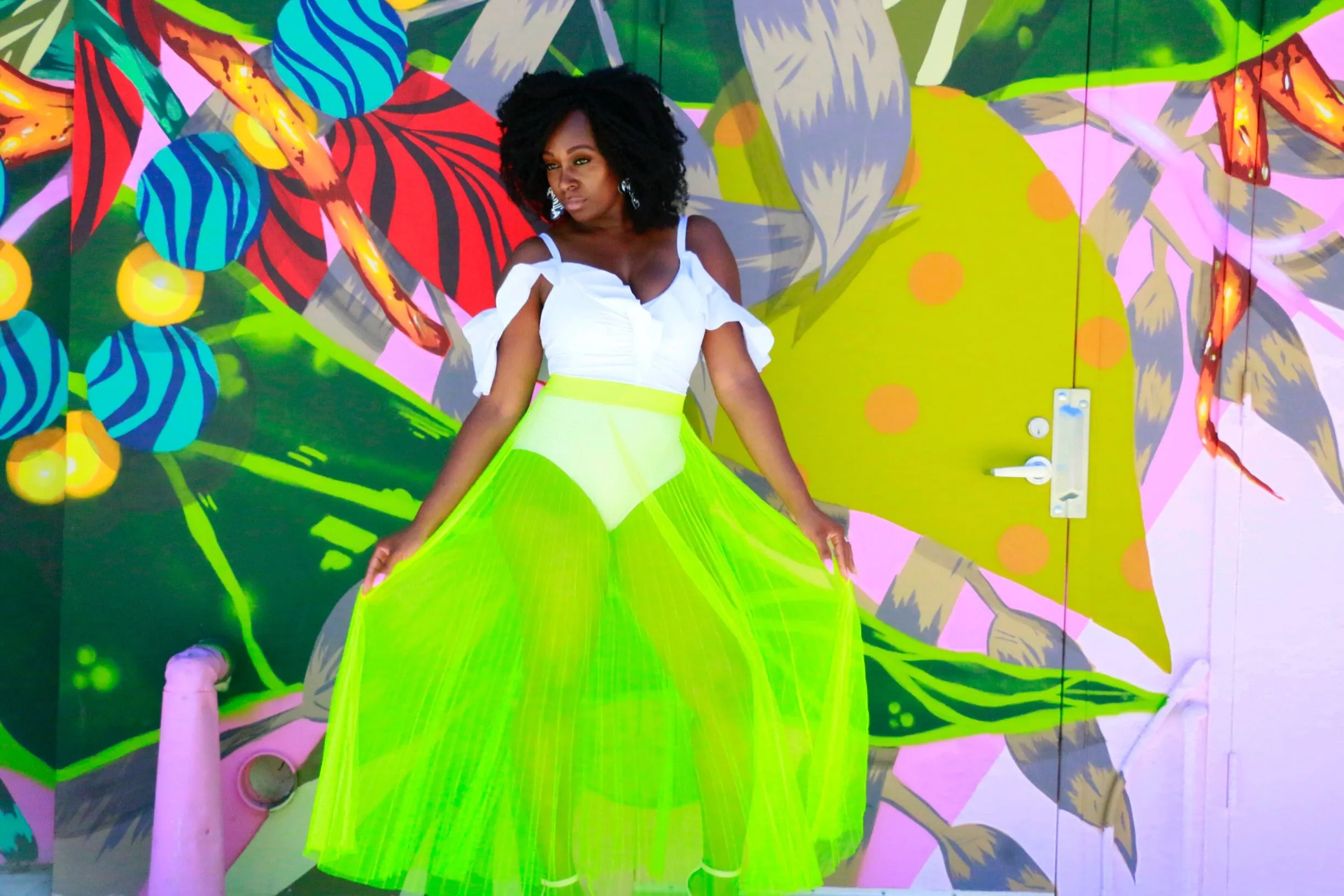 Neon Pleated Tulle Maxi Skirt