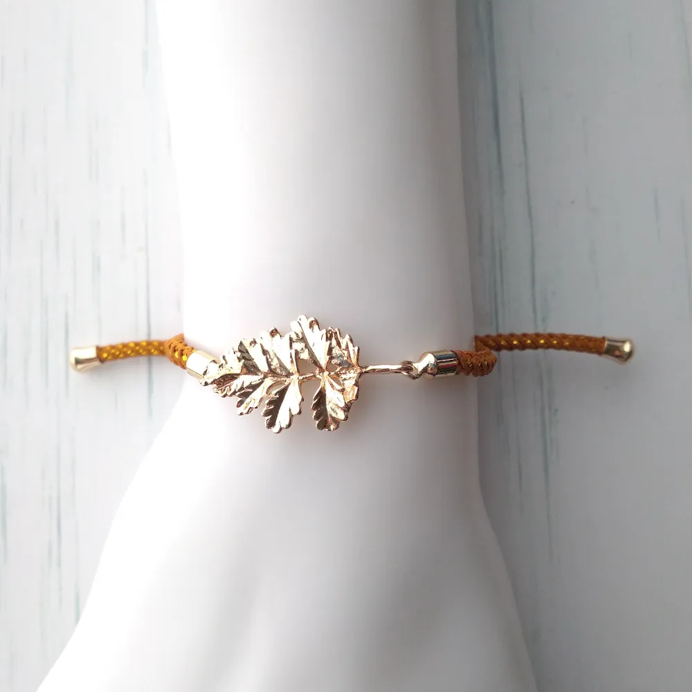 Olivia Oak Leaves Metallic Cord Slider Bracelet