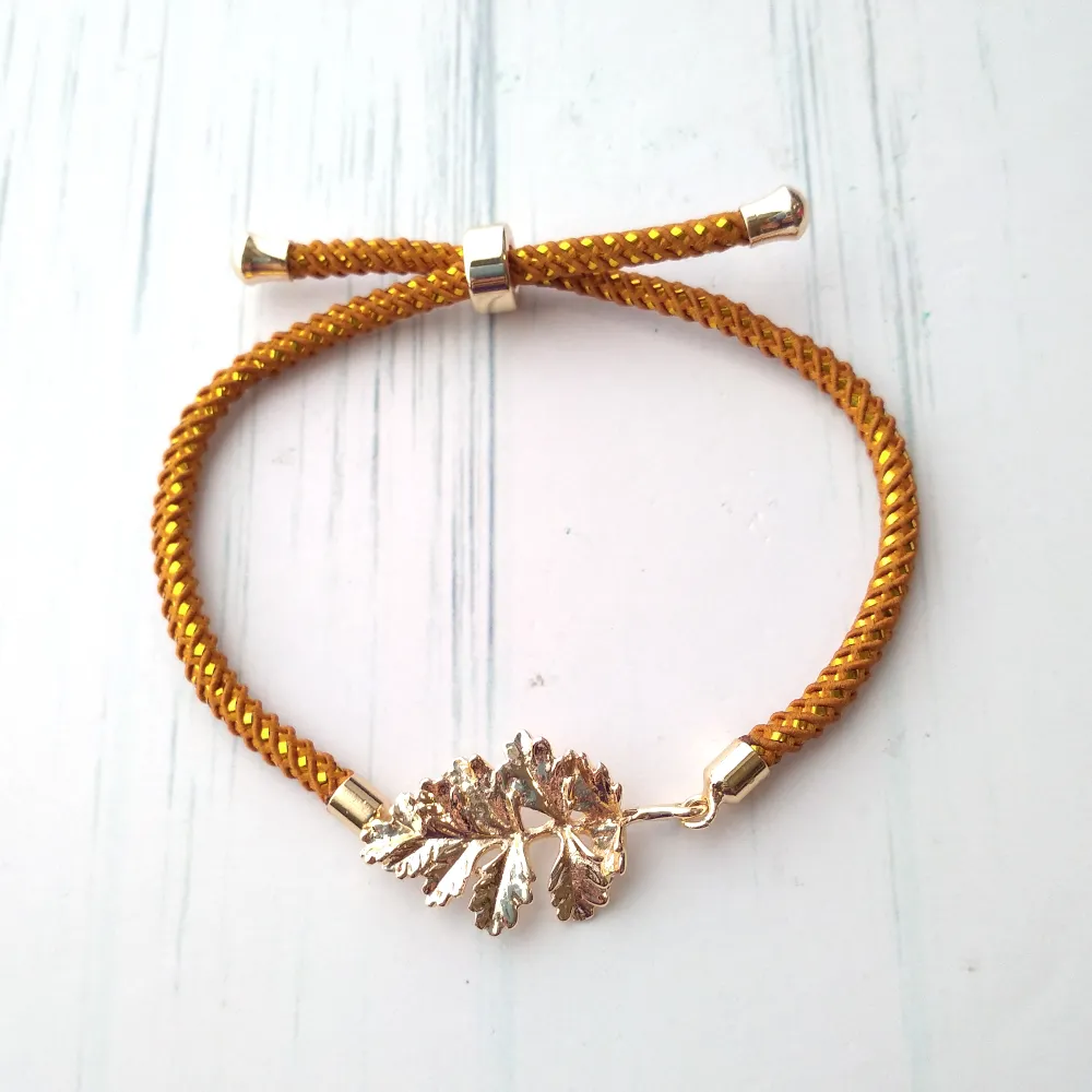 Olivia Oak Leaves Metallic Cord Slider Bracelet