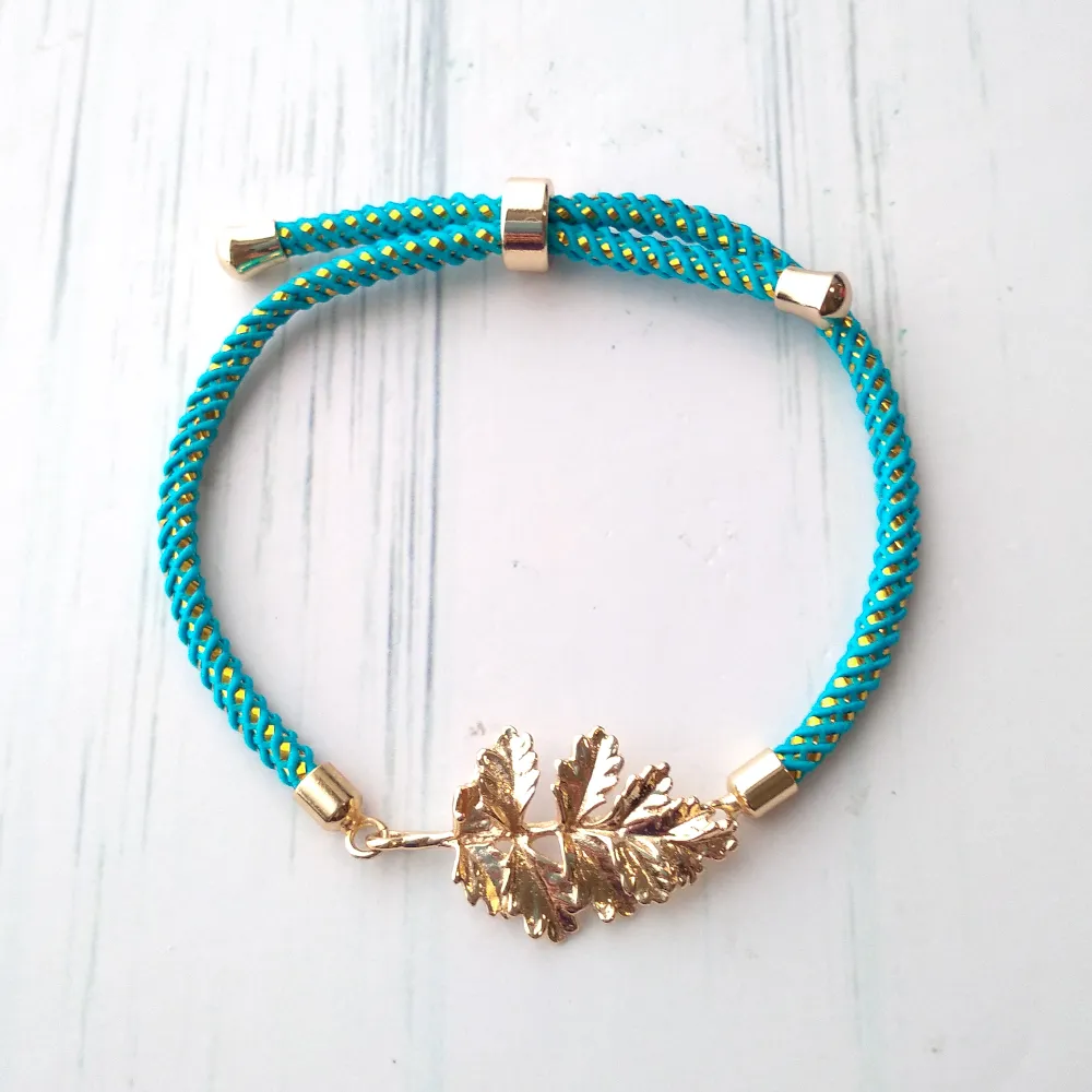 Olivia Oak Leaves Metallic Cord Slider Bracelet