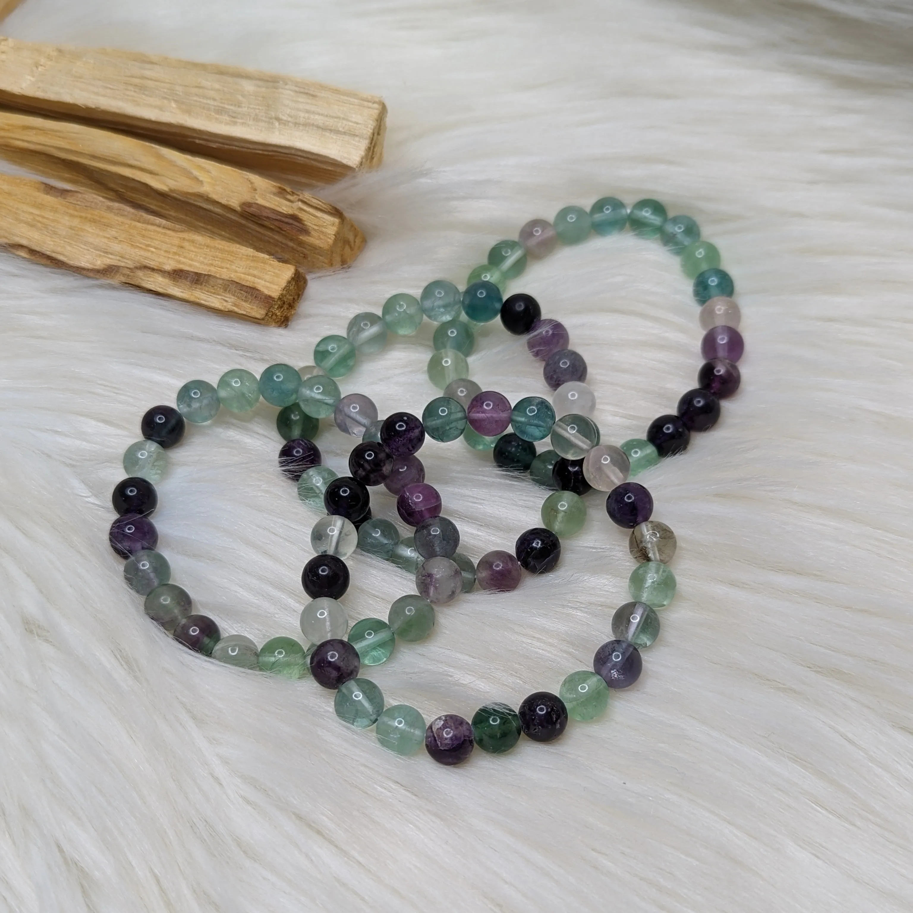 One GEMMY Purple and Green Flourite Gemstone Bracelet on Stretchy Cord