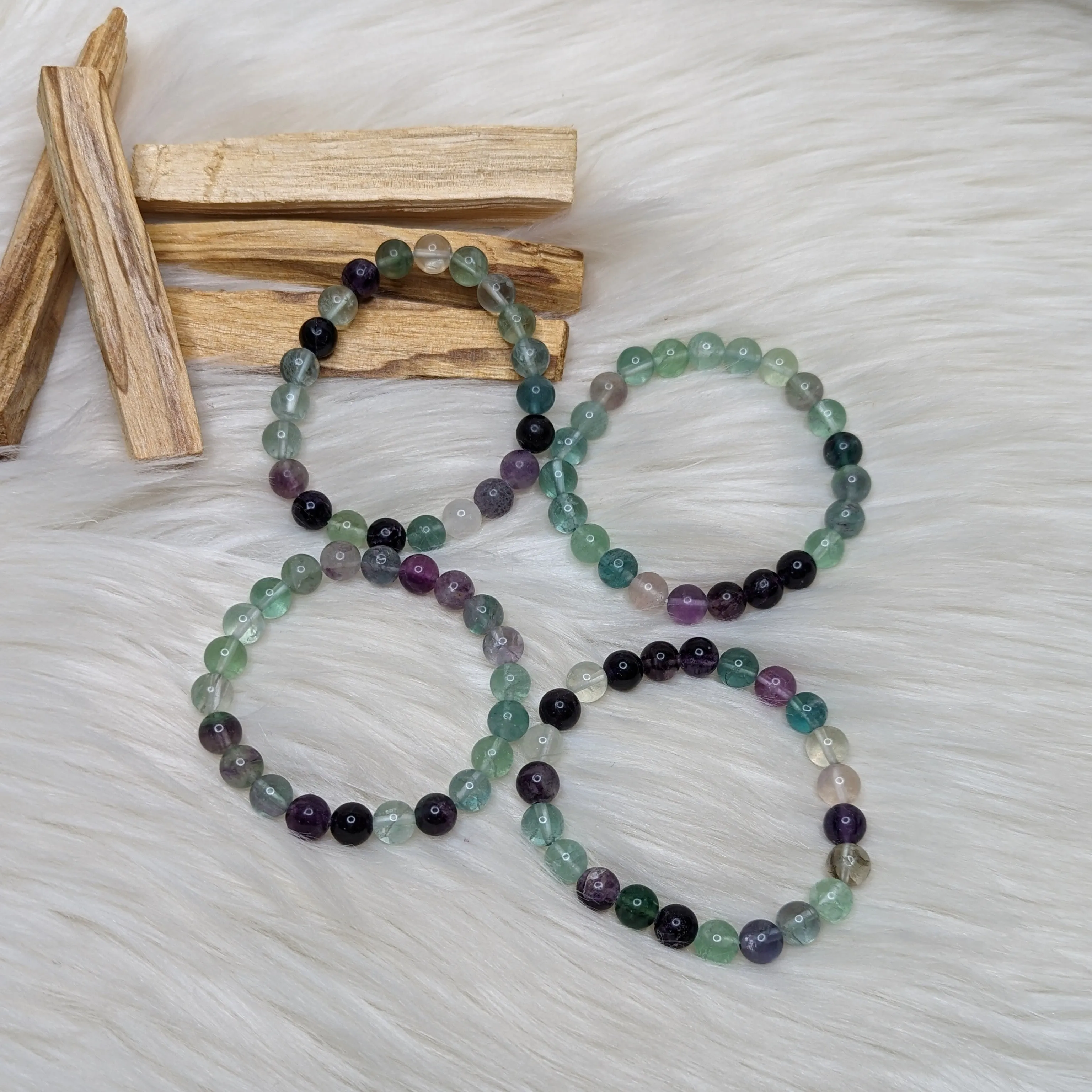 One GEMMY Purple and Green Flourite Gemstone Bracelet on Stretchy Cord