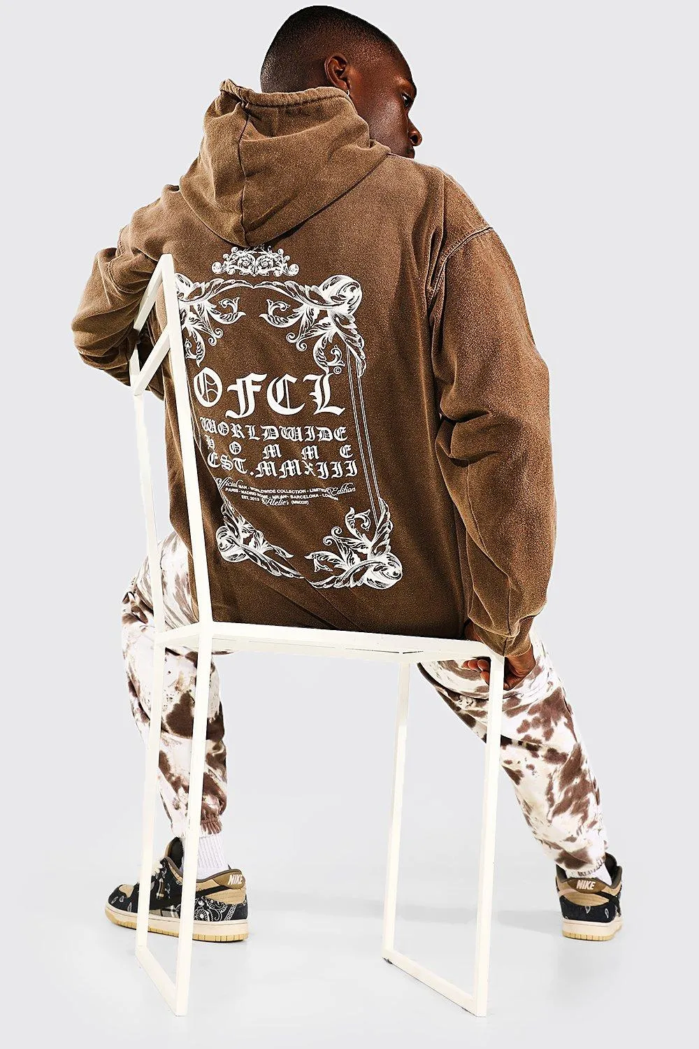 Oversized Back Print Overdye Hoodie | boohooMAN UK