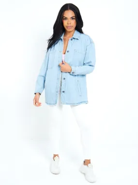 Oversized Denim Shacket Shirt Jacket, Bleach Wash, UK Sizes 8 to 16