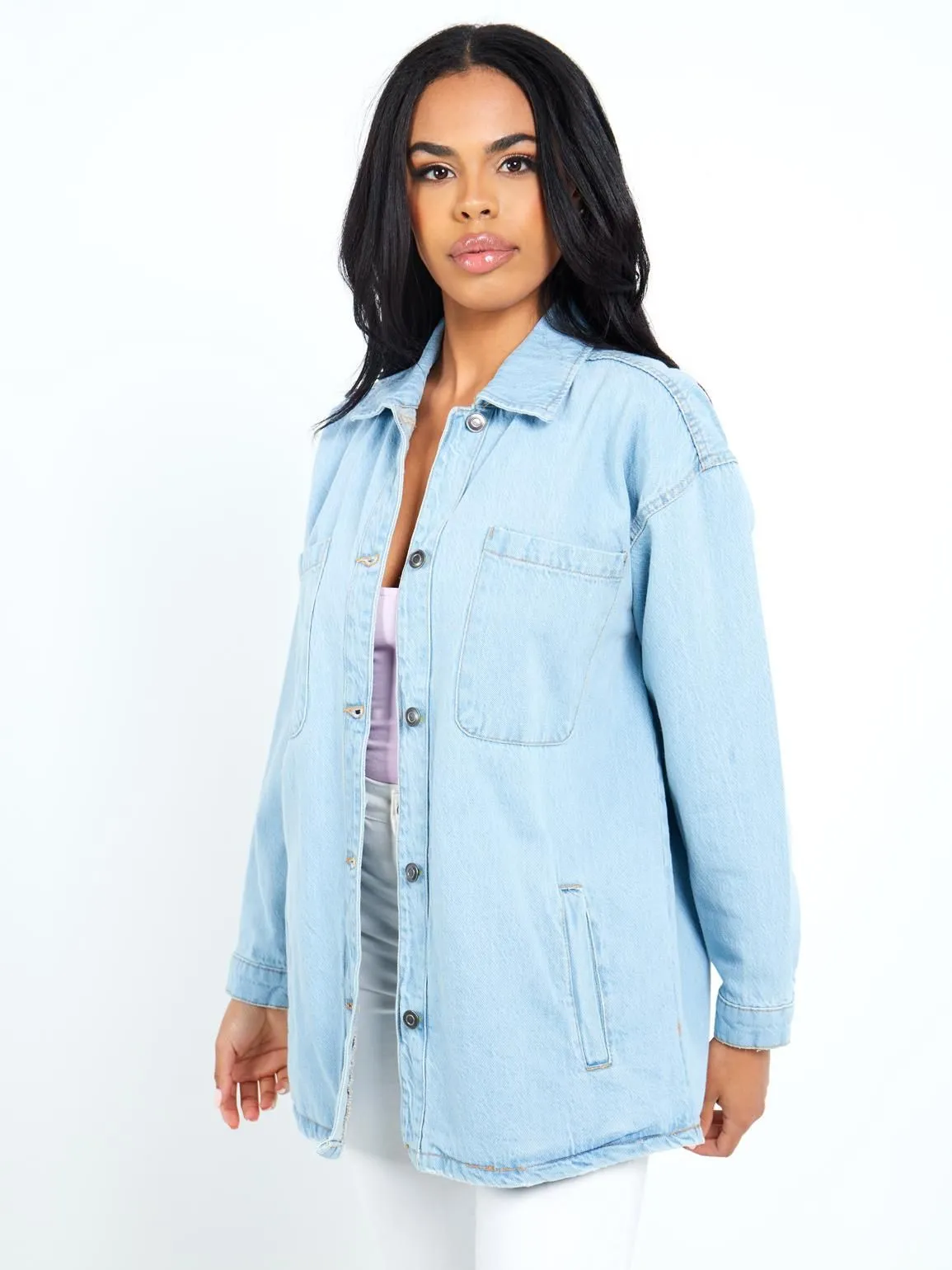 Oversized Denim Shacket Shirt Jacket, Bleach Wash, UK Sizes 8 to 16