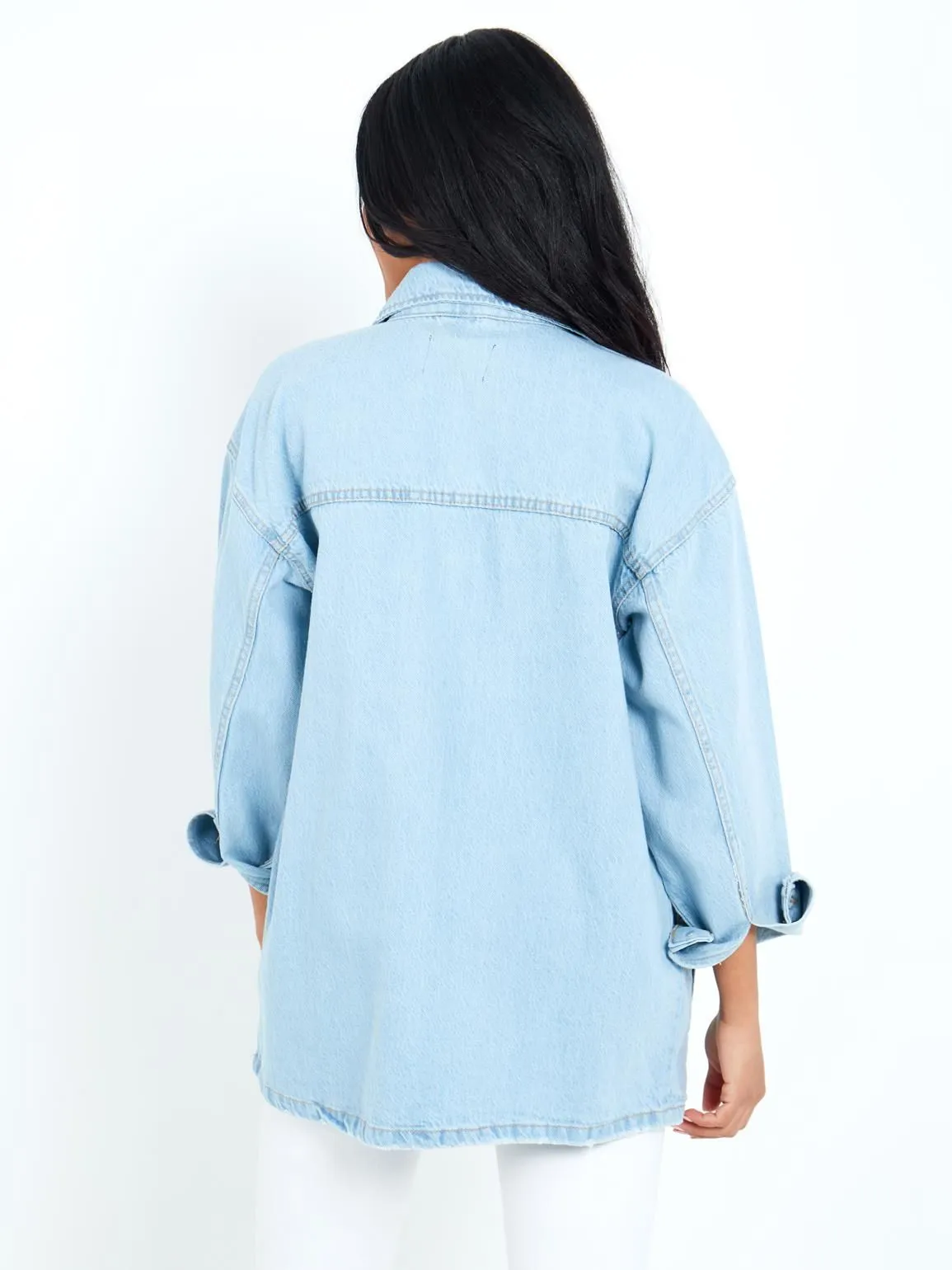 Oversized Denim Shacket Shirt Jacket, Bleach Wash, UK Sizes 8 to 16