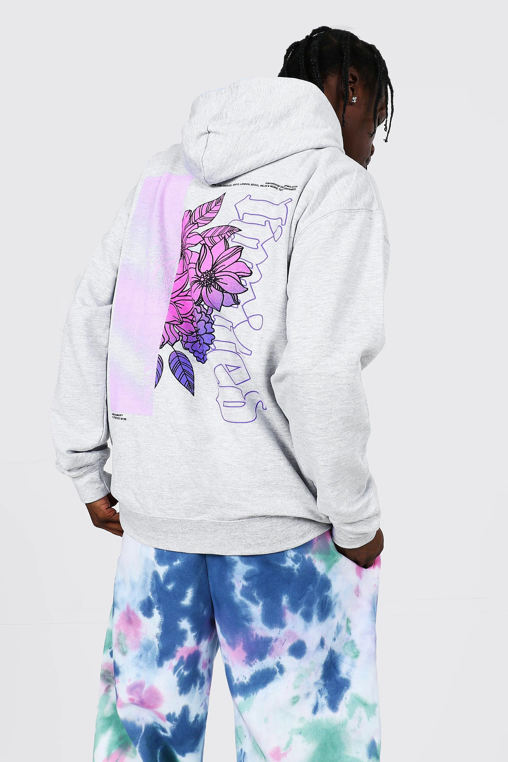 Oversized Floral Back Print Hoodie