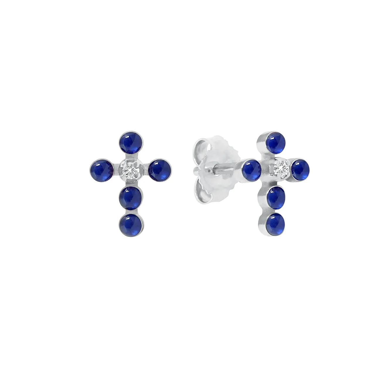 Pearled Cross Diamond Earrings, Lapis, White Gold